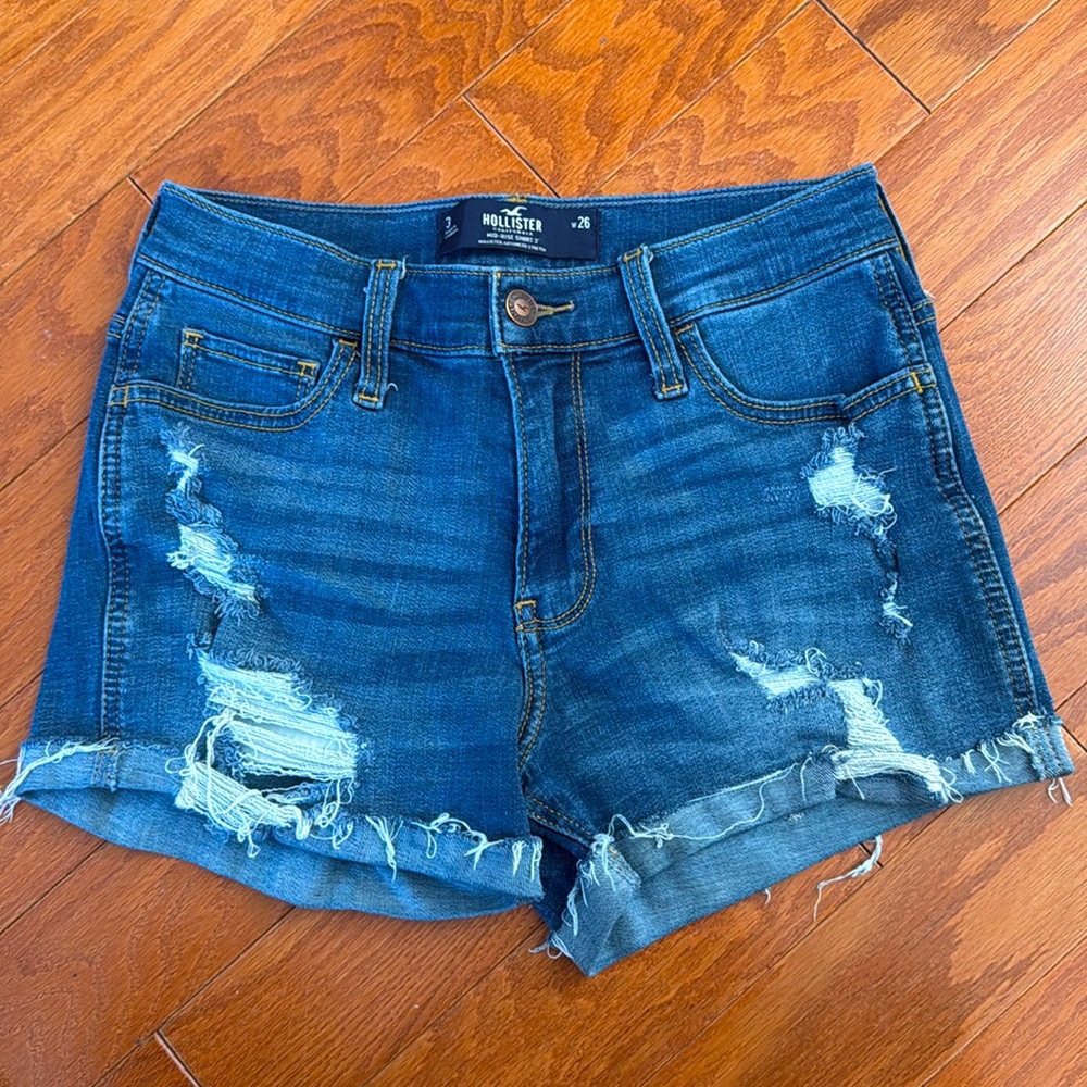 Hollister Distressed Dark Blue Denim Jean Shorts